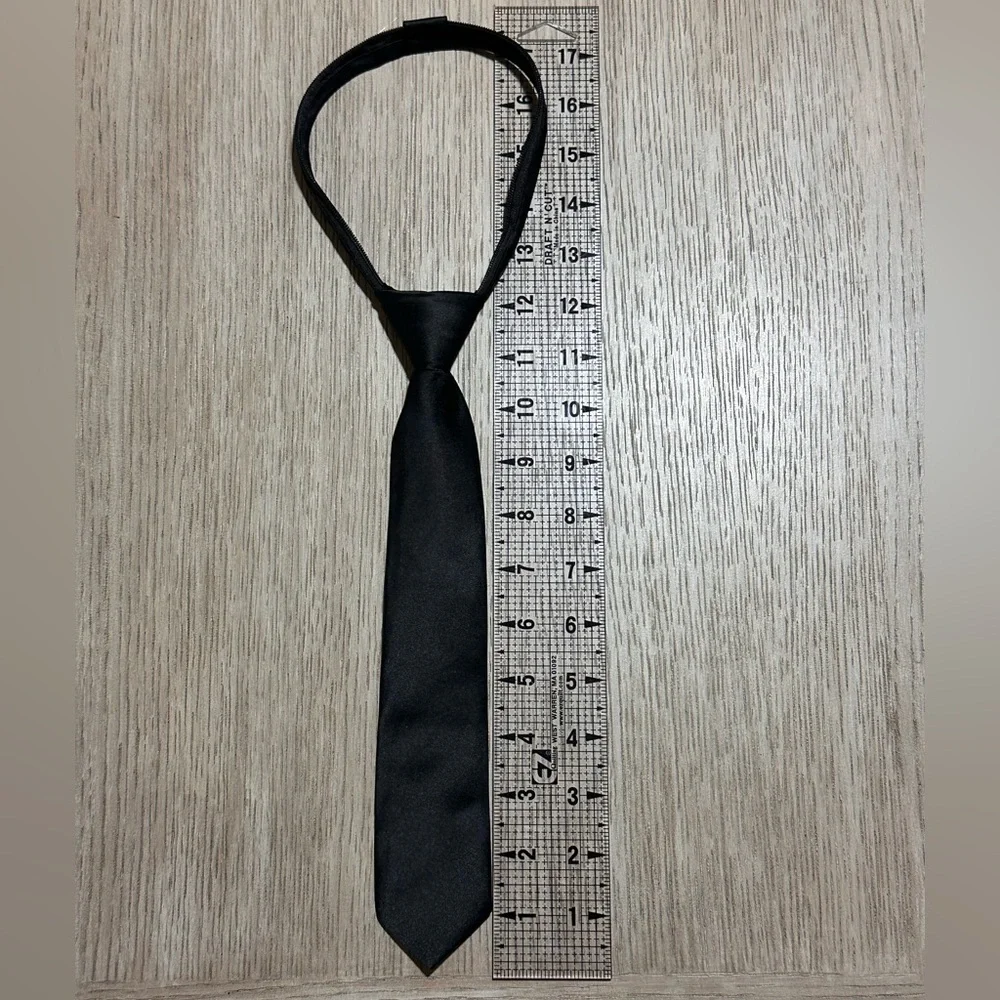 Classic Black Pre-Tied, Zipper Necktie (2”wide) top of knot to bottom 12”